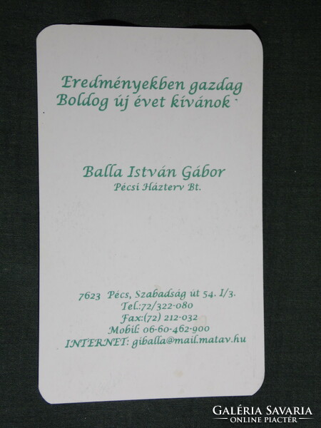 Kártyanaptár,  Balla István Gábor Pécsi házterv Bt., építőipar,  1997,   (5)