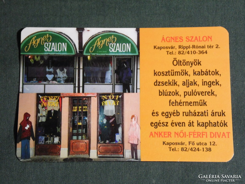 Kártyanaptár, Ágnes ruházat divat üzlet, szalon, Kaposvár ,Fő utca, 1996,   (5)