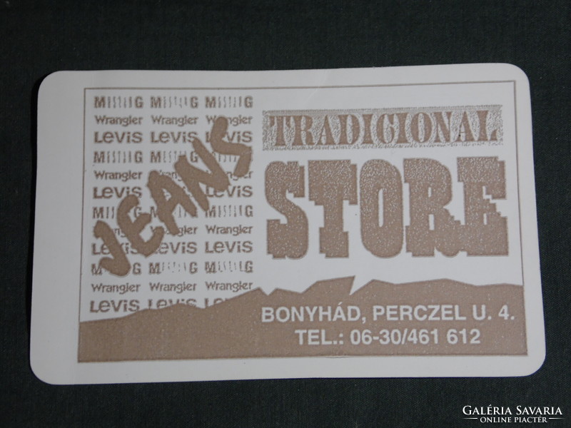 Kártyanaptár, Mustang, Levis ruházat, divat üzlet, Bonyhád,  1996,   (5)