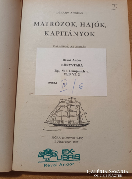 Dékány András - Matrózok hajók kapitányok, Révai Andor Ex-Libris