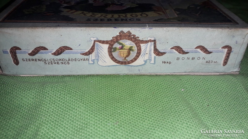 1956. régi Szerencsi Csokoládégyáras KERINGŐ bonbonos papír doboz 14 x 10 x 4 cm a képek szerint