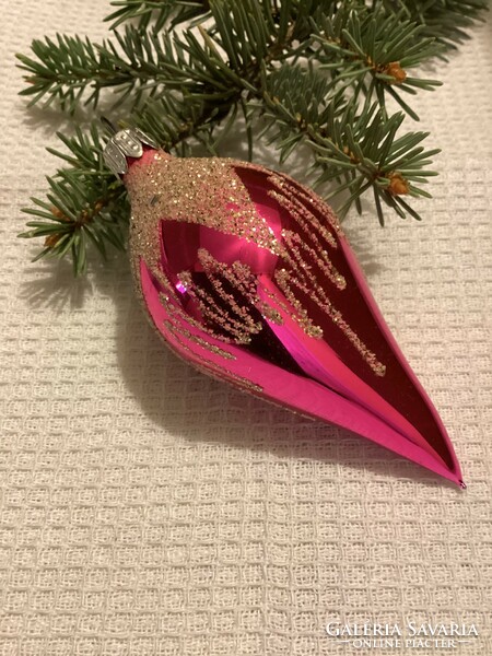 Old glass pink glitter icicle Christmas tree decoration