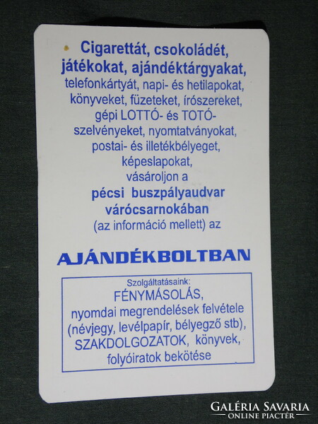 Kártyanaptár, Pécs buszpályaudvar ajándéküzlet, 1996,   (5)