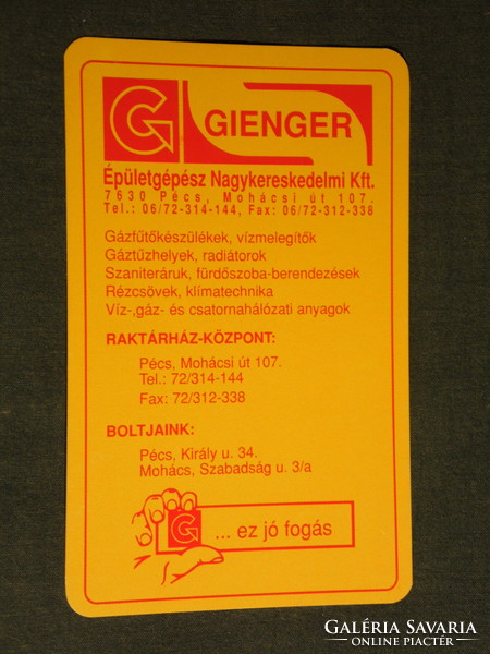 Kártyanaptár,  Gienger épületgépészeti áruházak, Pécs, 1996,   (5)