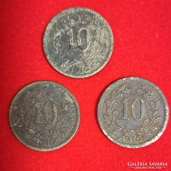 1916. Ausztria 10 Heller 3 darab (838)