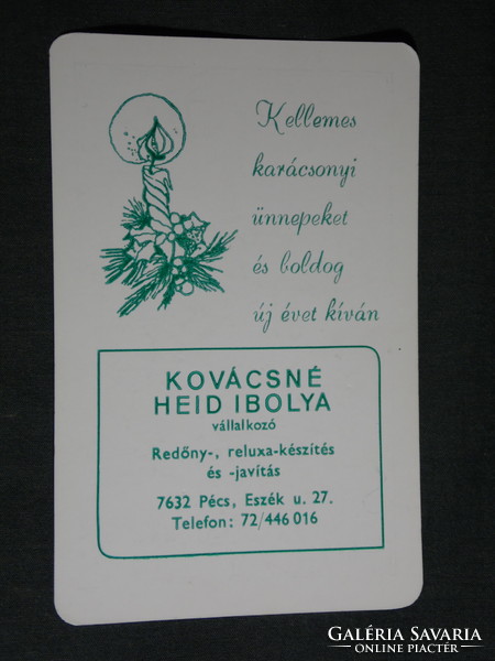 Kártyanaptár, ünnepi, Heid Ibolya redőny reluxa vállalkozó, Pécs, 1996,   (5)