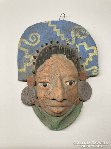 Mexican Aztec Indian head, terracotta wall decoration