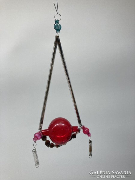 Antique Christmas tree decoration, with glass ball and stick, product of Kline glass factory (Russian/Soviet), rare
