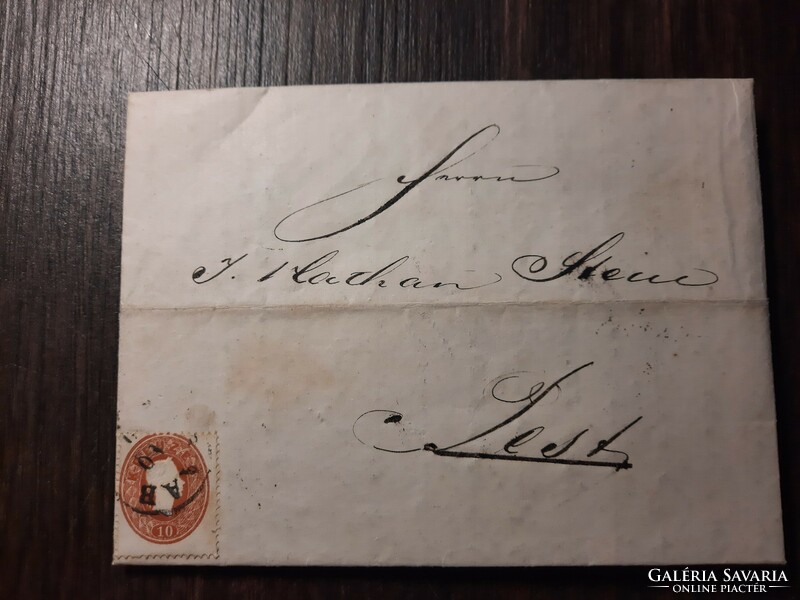 1861. 10kr levélen (Ra)ab-Pesth abends