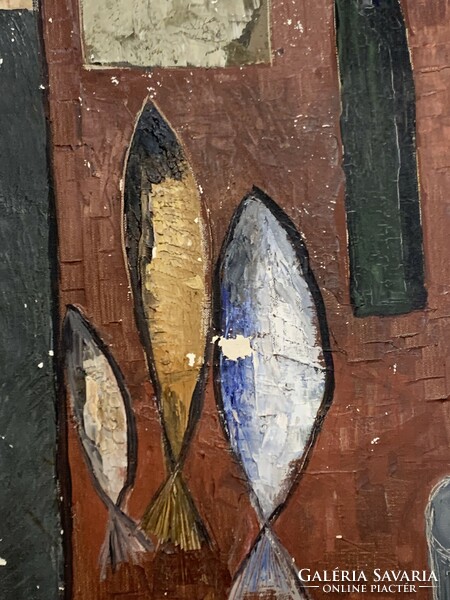 Abstract still life with fish and wine 1960s (artist: black)