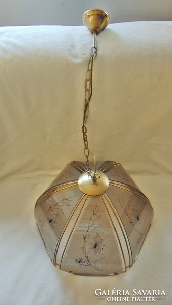 Szarvasi marked retro copper-glass large ceiling chandelier - diameter 46 cm