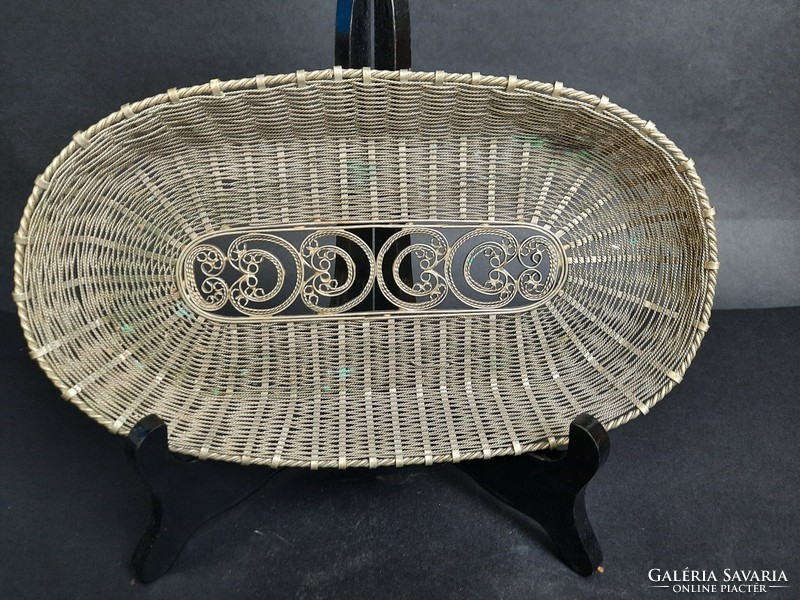 Decorative silver plated? Wicker metal serving tray - bowl /464/
