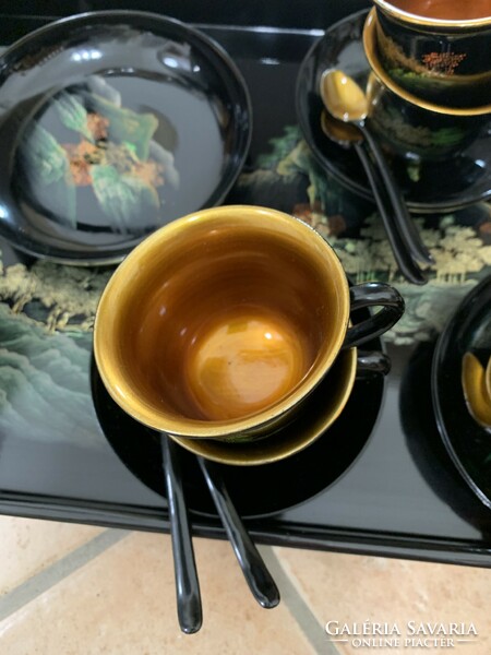 Painted lacquered wood coffee set