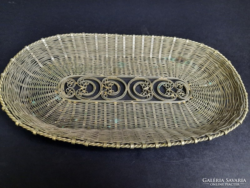 Decorative silver plated? Wicker metal serving tray - bowl /464/