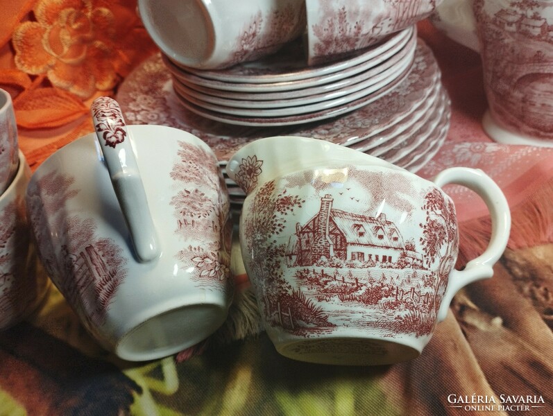 Beautiful English scene porcelain 6 pieces. Coffee set, 20 pcs.