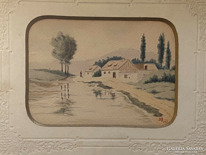 Md 1903 antique small marked landscape painting