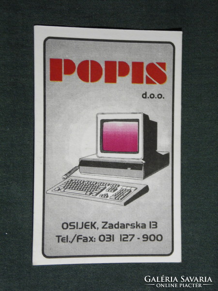 Kártyanaptár,Horvátország, Osijek, Eszék,,POPIS számítástechnika üzlet, grafikai,1996,   (5)