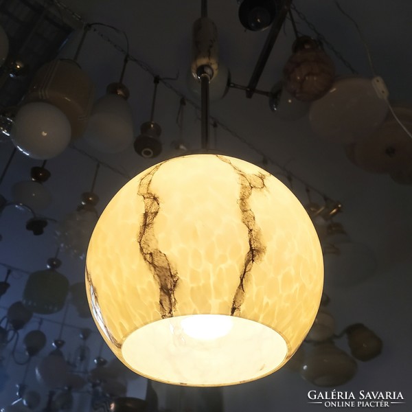 Art deco nikkelezett mennyezeti lámpa felújítva - márványozott búra - Lampart