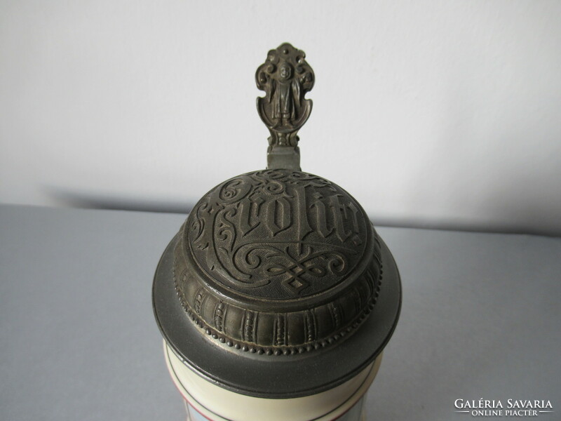 Antik porcelán söröskorsó, fedeles kupa