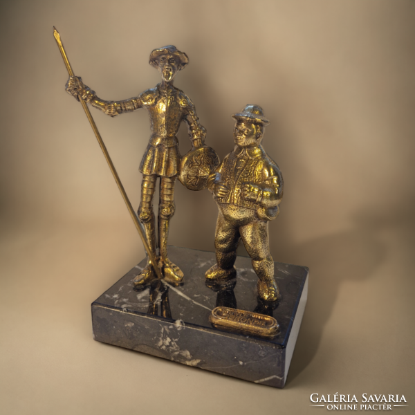 Don Quijote & Sancho Panza bronz szobor - márvány talapzattal