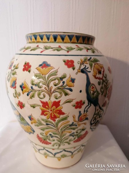 Kovács karolina large oriental vase with peacock decor