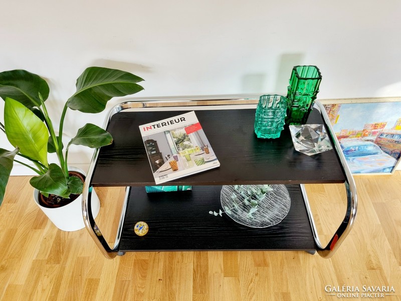 Mid-century rolling table, shelf