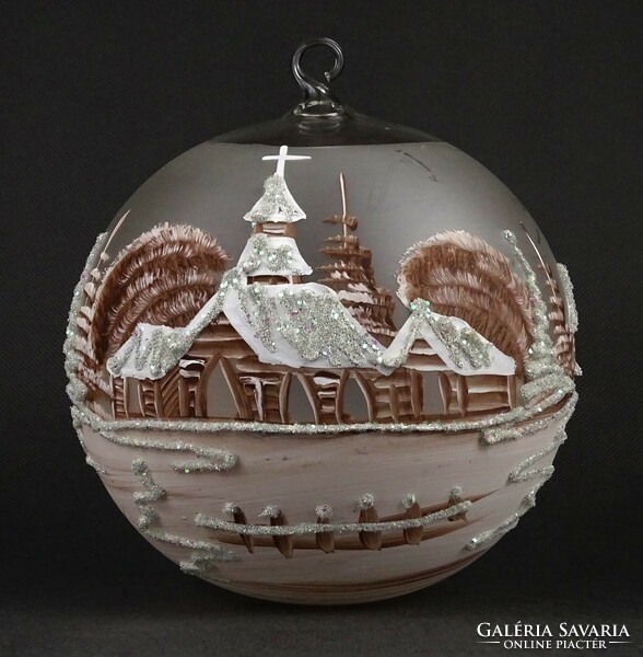 1O195 Nagyméretű kézzel festett fújt üveg karácsonyi gömb dísz 15 cm