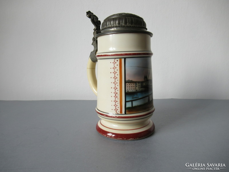 Antique porcelain beer mug, cup with lid
