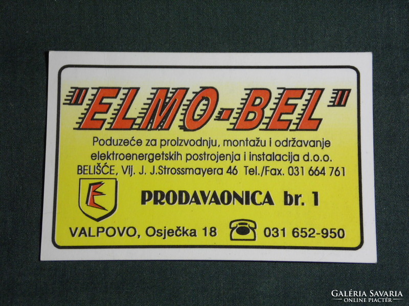 Kártyanaptár,Horvátország, Valpó, Elmo-Bel ,Erőművek és berendezések gyártása, szerelése,1996,   (5)