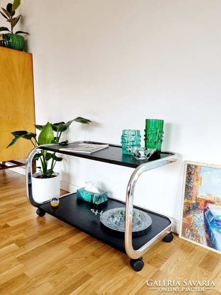 Mid-century rolling table, shelf