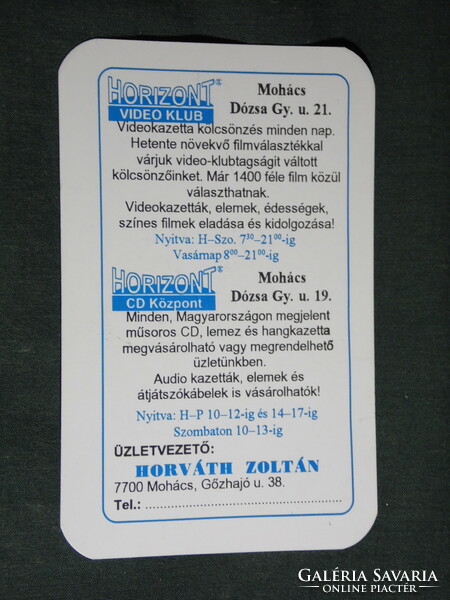 Kártyanaptár, Horizont video klub kölcsönző, Mohács, 1995,   (5)