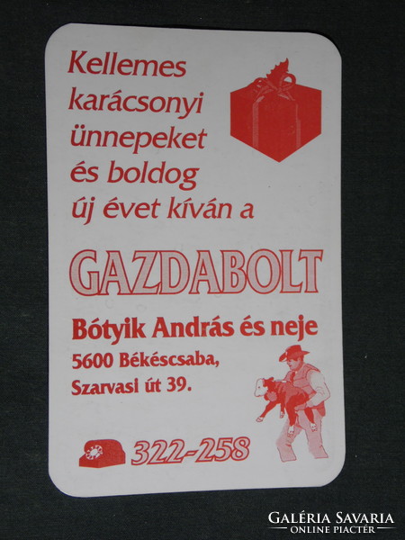 Kártyanaptár, Bótyik András és neje gazdabolt, Békéscsaba, grafikai rajzos ,1995,   (5)