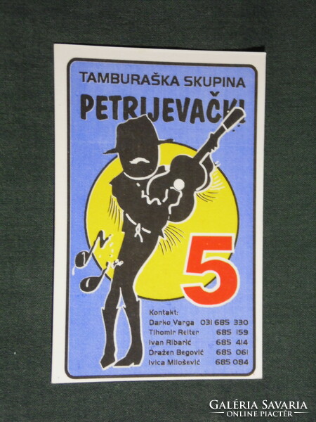 Kártyanaptár,Horvátország,Petrijevci,Tamburaška skupina, 5 tamburás zenekar, grafikai,1996,   (5)
