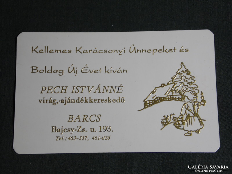 Kártyanaptár, ünnepi,Pech Istvánné virág ajándék kereskedő, Barcs,grafikai rajzos,1995,   (5)
