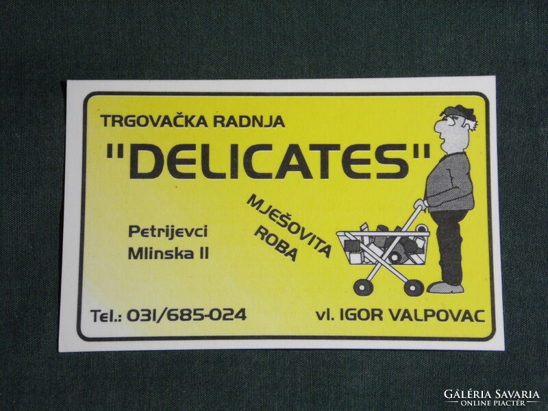 Kártyanaptár,Horvátország,Petrijevci,Igor Valpovac delicates, vegyesbolt, grafikai,1996,   (5)