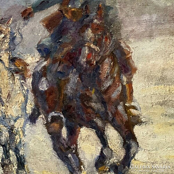 Ism. festő, 1915 k.: I. Világháborús jelenet ( Lovaskatona összeterelt lovakkal)F00644