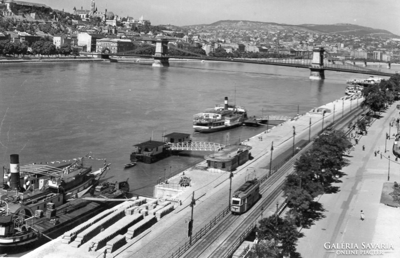 Bp - 113 Budapest walk, view of the Danube bank with tram two