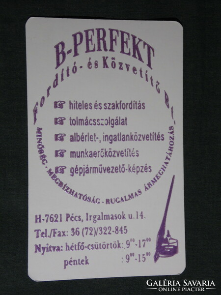 Kártyanaptár, B-Perfekt fordító,tolmács, közvetítő iroda, Pécs,1995,   (5)