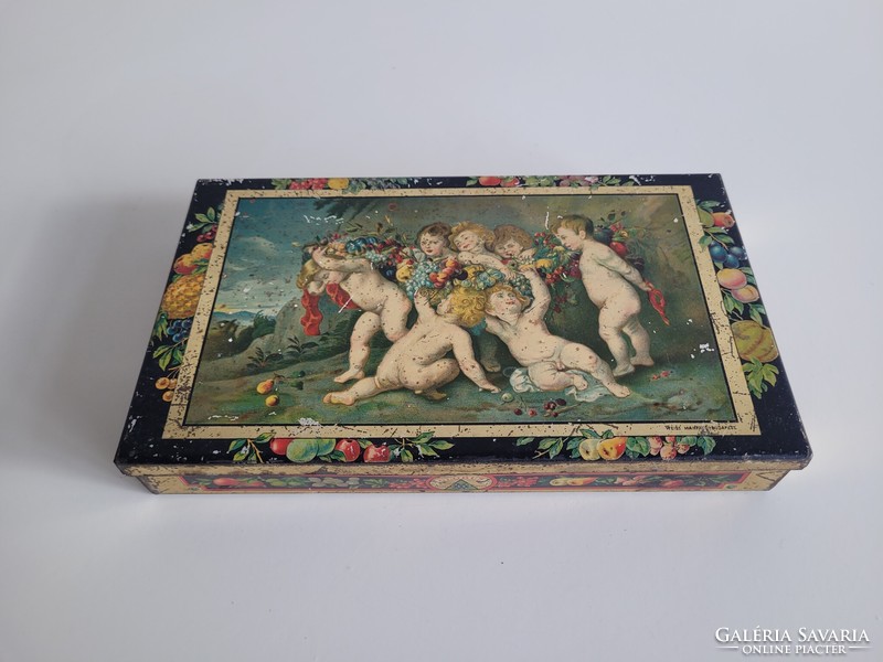 Antique metal box Weiss Manfred Globus old candy wm box with putto pattern