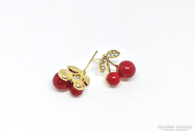 Red cherry gold-plated earrings 396