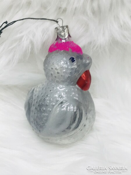 Retro glass Christmas tree decoration, hen
