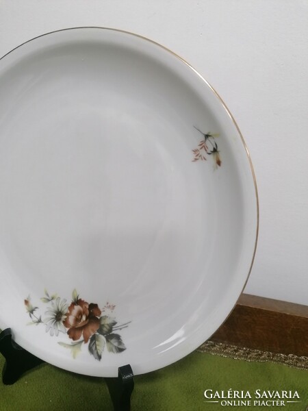 Ritkább Alföldi porcelán retro barna rózsás nagy lapos tányér + bögre