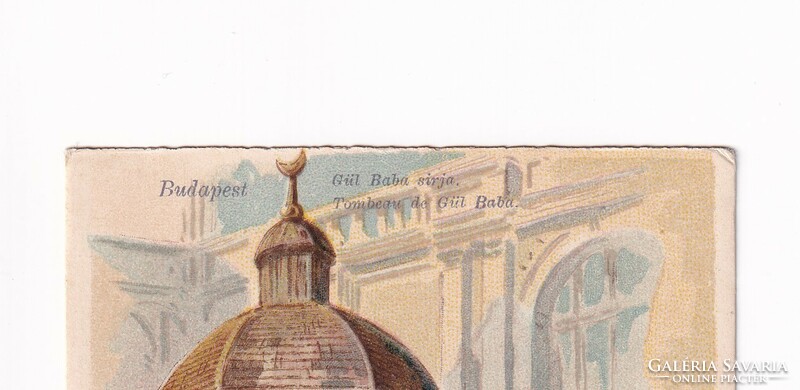 Üdvözlő antik képeslap (Budapest Gülbaba sírja) postatiszta