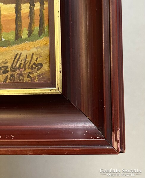 Spring Nicholas landscape small painting in a brown wooden frame