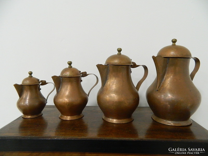 Set of 4 antique red copper pourers / decoration