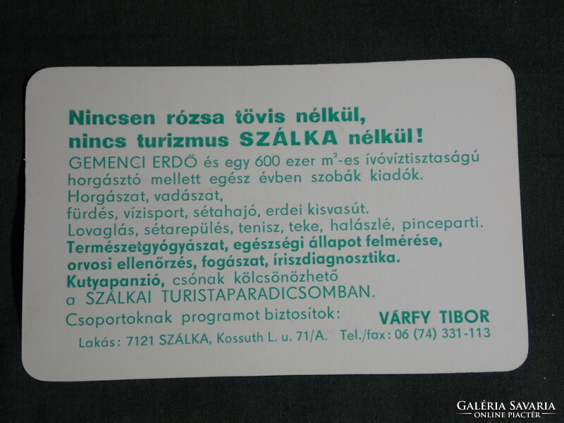 Kártyanaptár, Várfy Tibor ,Szálka, turistaparadicsom, rendezvény szervező, 1995,   (5)