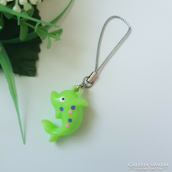 New, green, dotted dolphin-shaped mobile decoration, hanging decoration, bag decoration