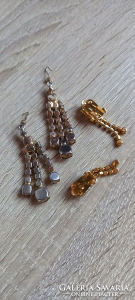 Old rhinestone stone earrings / 2 pairs