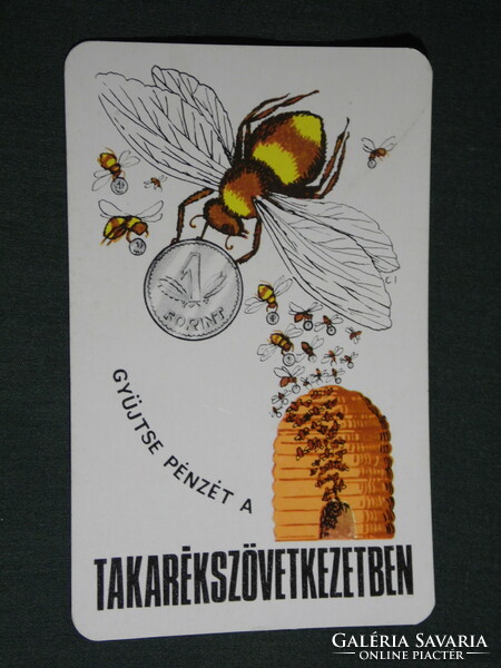 Kártyanaptár, Takarékszövetkezet, grafikai rajzos,reklám figura, méh ,1976,   (5)