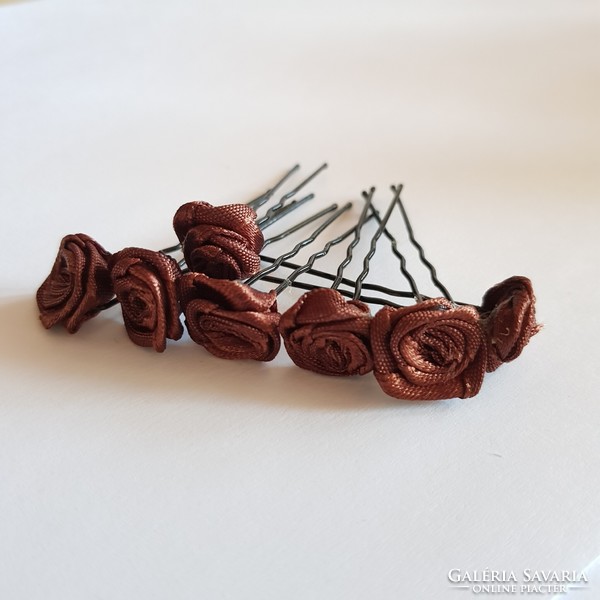 New brown satin rose hairpin, hair ornament